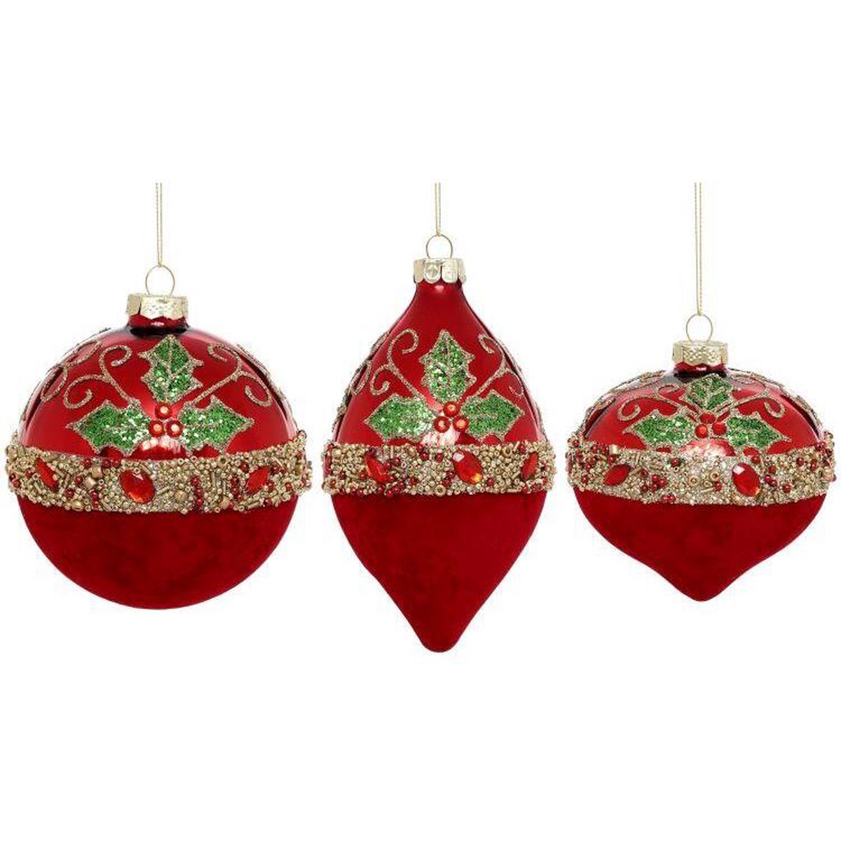 Holly Jewel Ornaments, 4-5" (Set of 6) (Red)