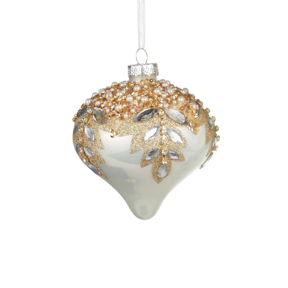White Gem Encrusted Glass Ornament, 4″ – 5″ (3 styles – sold individually) – 1 – Onion