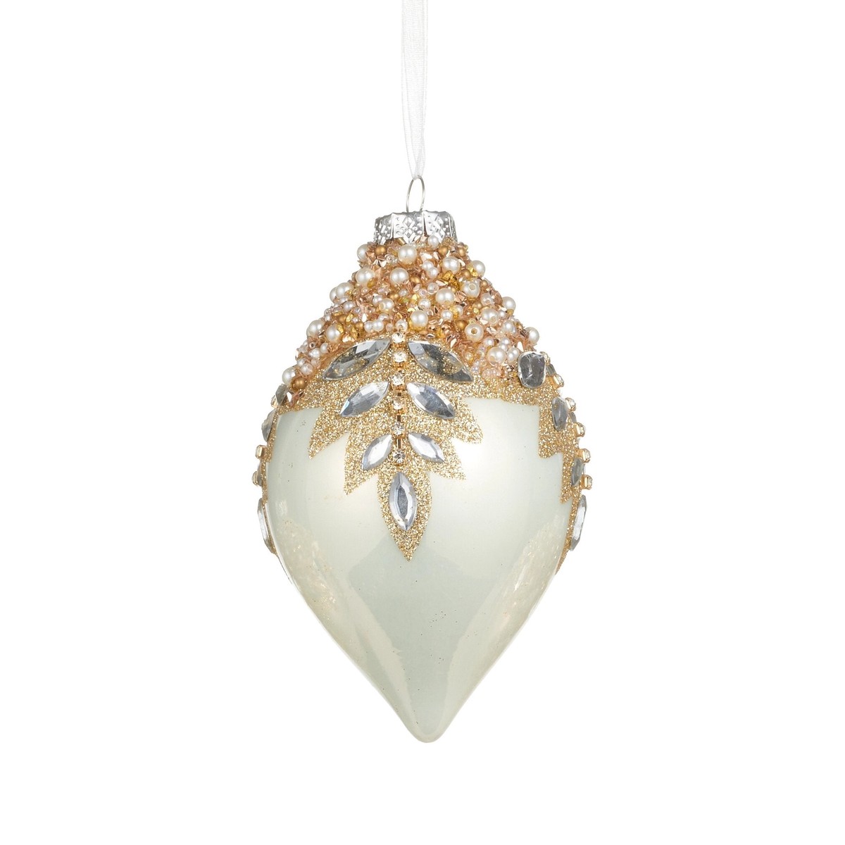 White Gem Encrusted Glass Ornament, 4″ – 5″ (3 styles – sold individually) – 2 – Finial