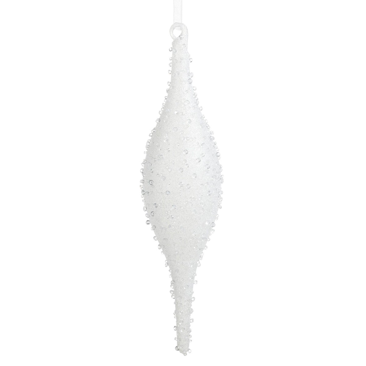 White Jeweled Finial Ornament, 10.25″