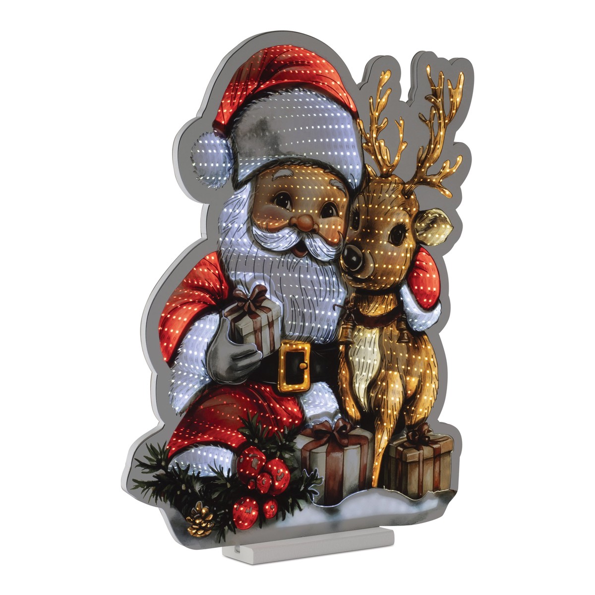 Santa w/Deer Infinity Light, Acrylic w/UL Plug, 24"