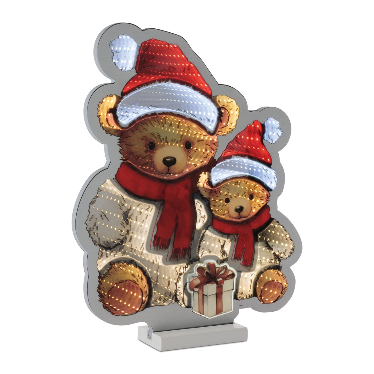 Teddy Bears w/Santa Hats Infinity Light, Acrylic w/UL Plug, 16"