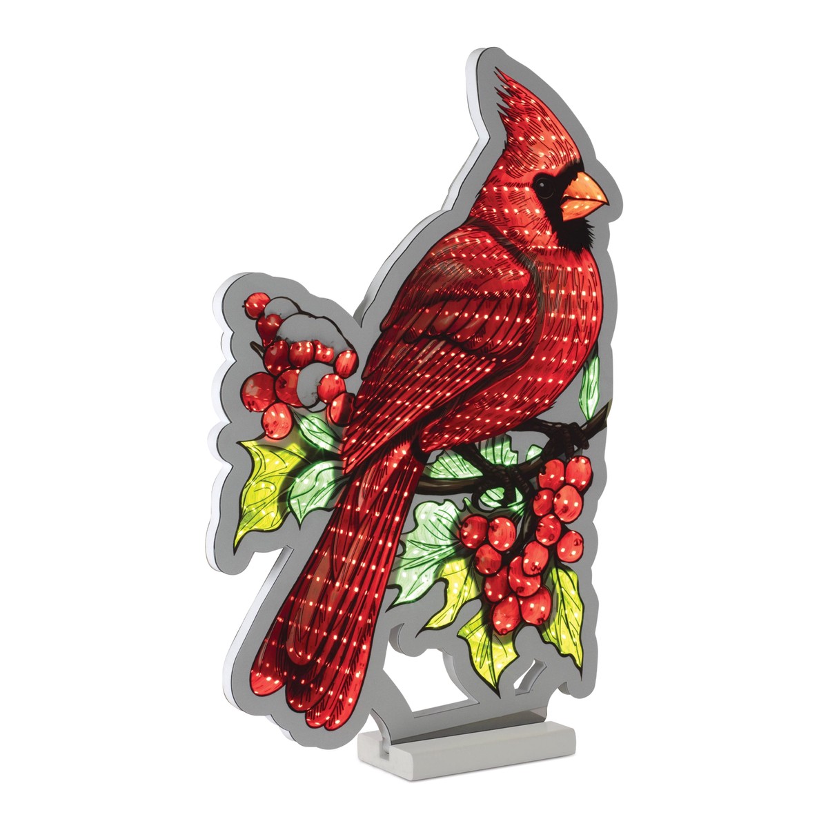 Cardinal w/Holly Branch Infinity Light, Acrylic w/UL Plug, 16″