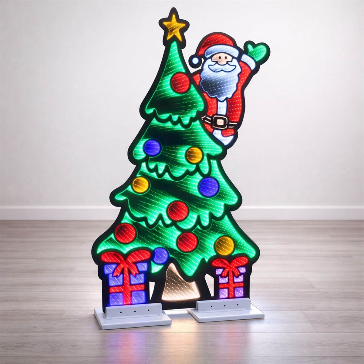 Waving Santa On Christmas Tree Infinity Light, Acrylic w/UL Plug, 48"