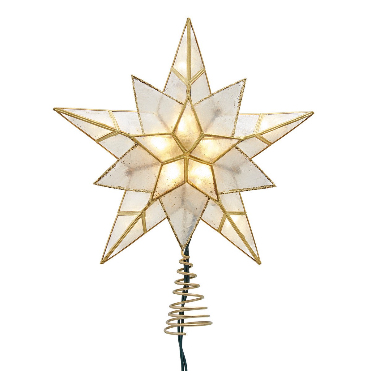 10L 5-Point Gold Glittered Capiz Star Treetop, 9.84″