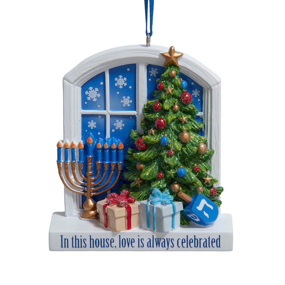 “In This House Love Is Always Celebrated” Hanukkah Ornament, 3″