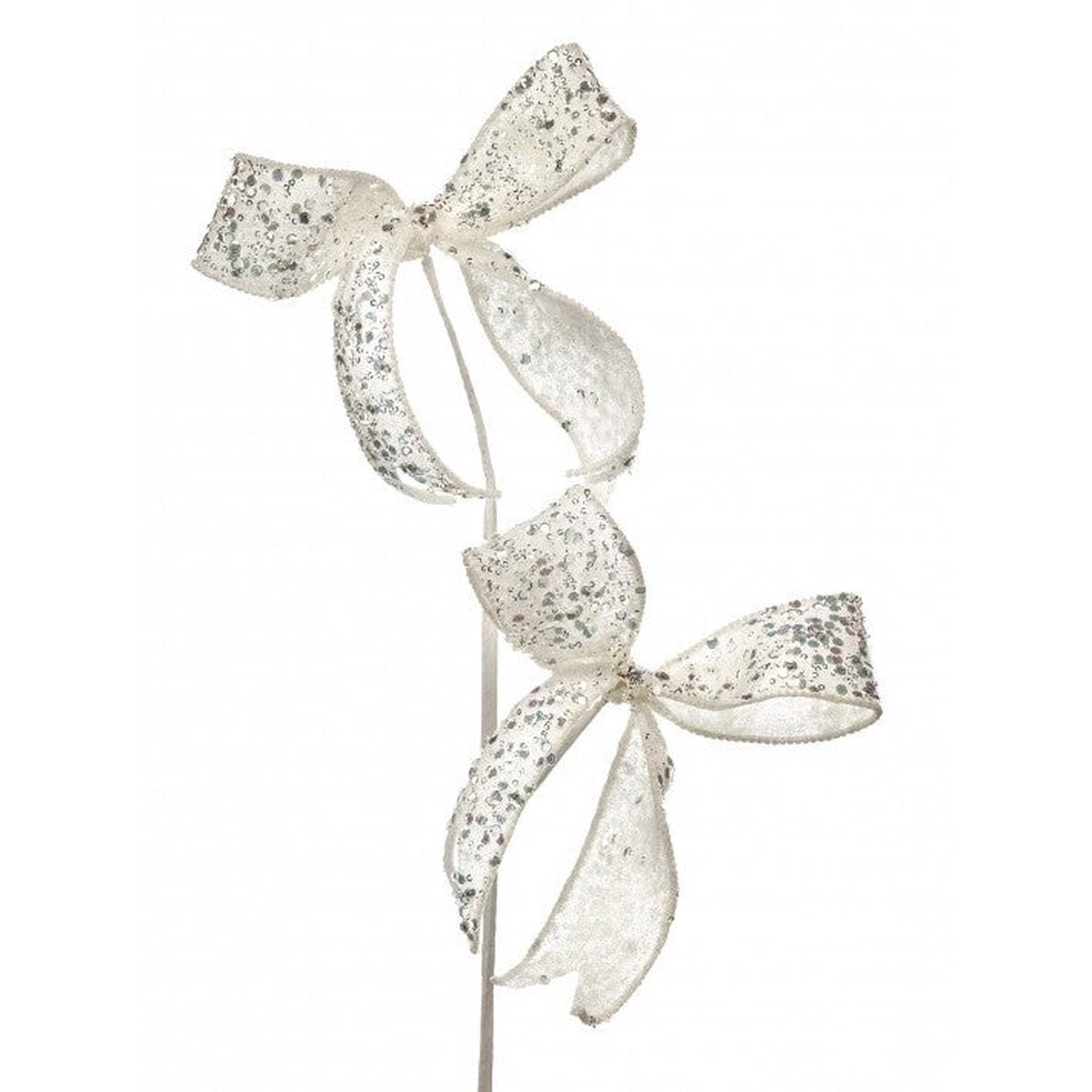 Sequin Double Bow Stem, 26″ (White)