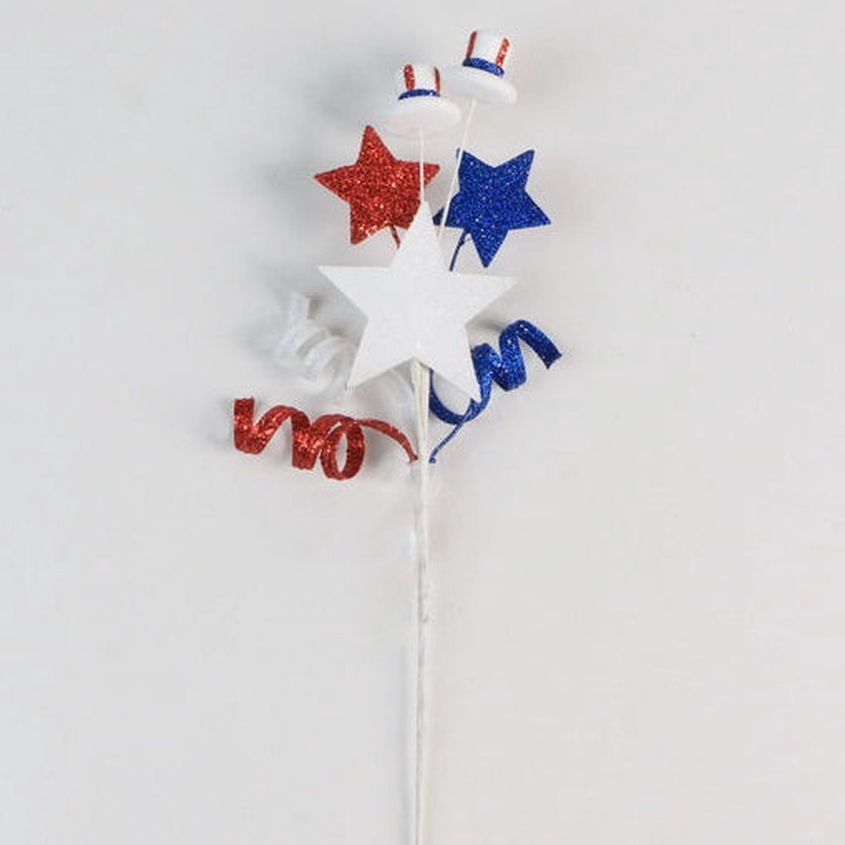“4th of July” Hat & Star Pick, 17″ (Red/Blue/White Glitter)
