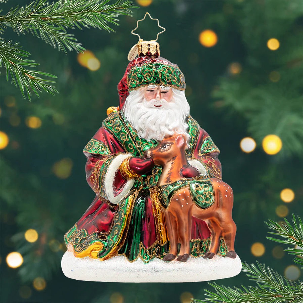 A Woodland Offering Santa Glass Ornament, 6″