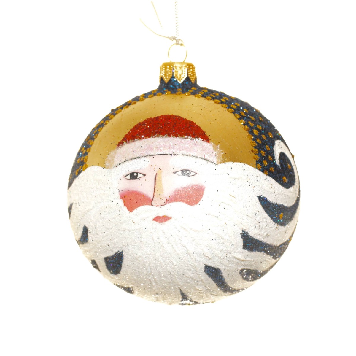 Windswept Royal Santa Glass Ball Ornament, 4.5″ (Royal Blue)