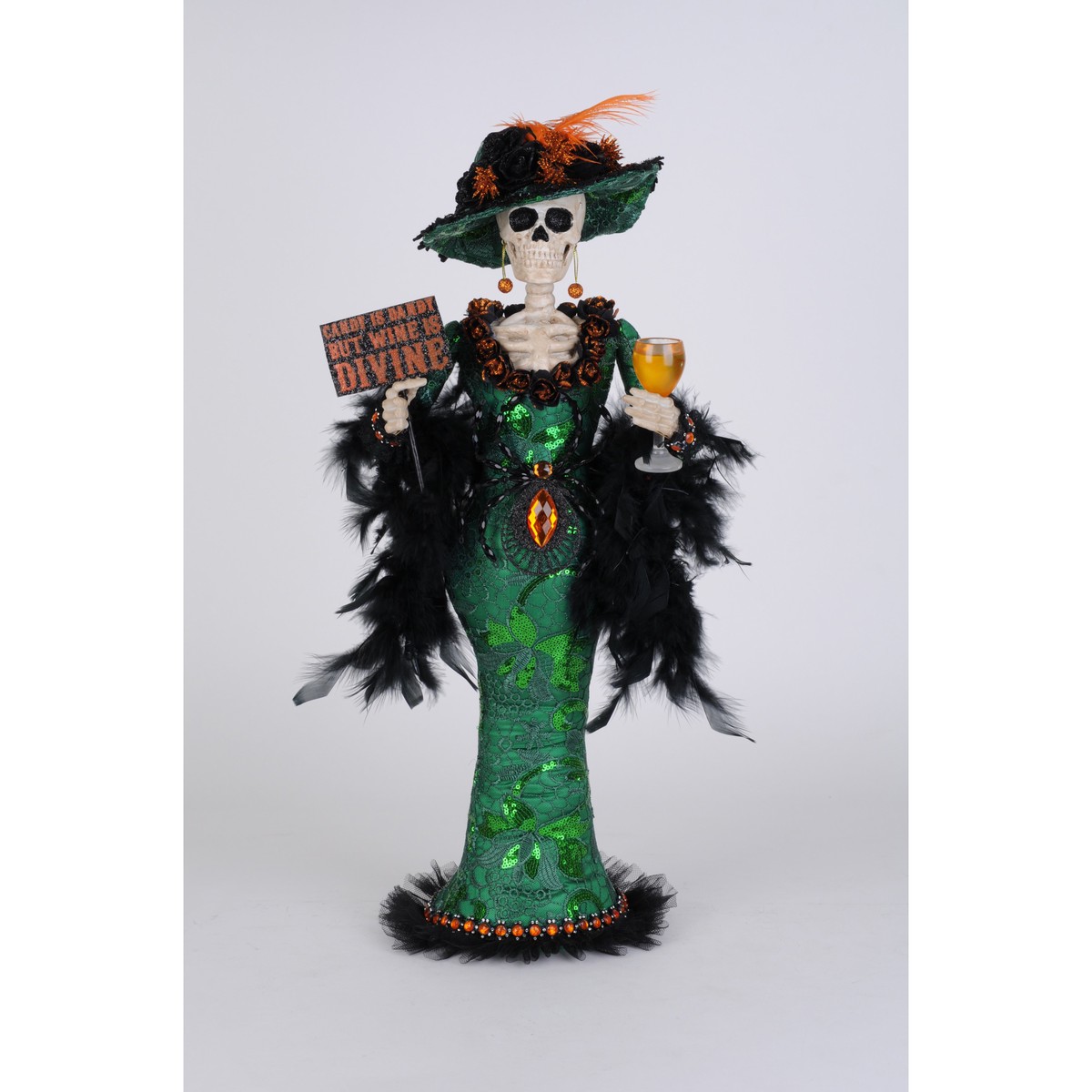 Wine Divine Lady Skeleton Figurine, 23″ (Green)