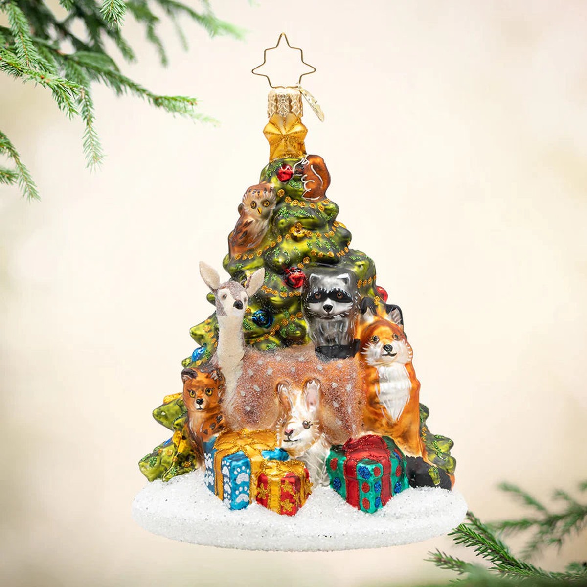 Woodland Celebration Christmas Tree Glass Ornament, 6″