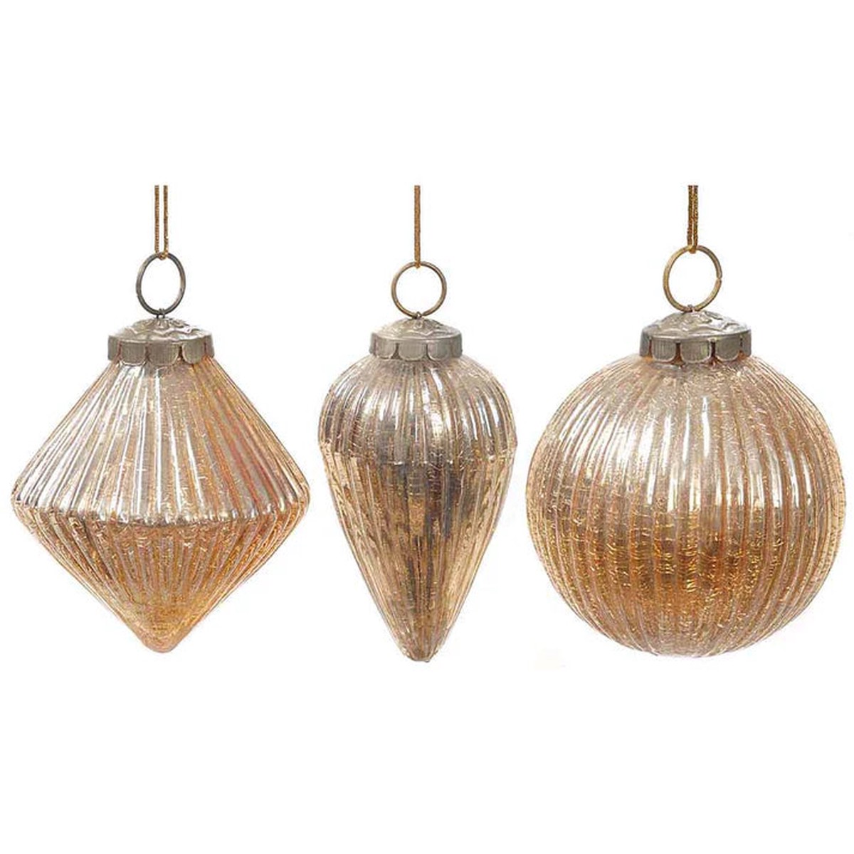 3.5″ Ribbed Mercury Glass Champagne Ornament (sold individually)