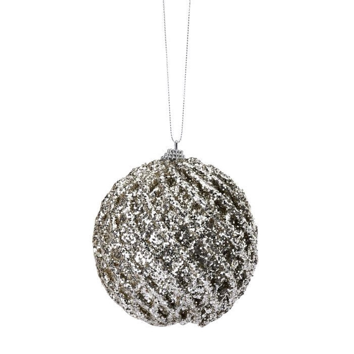 4″ Glittered Net Ball Ornament Platinum