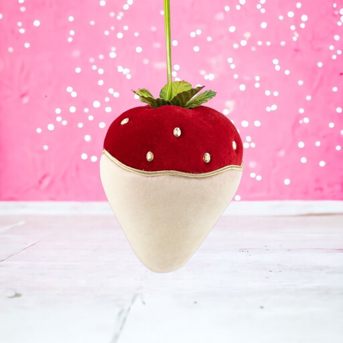 White Choc Strawberry Ornament, 6″