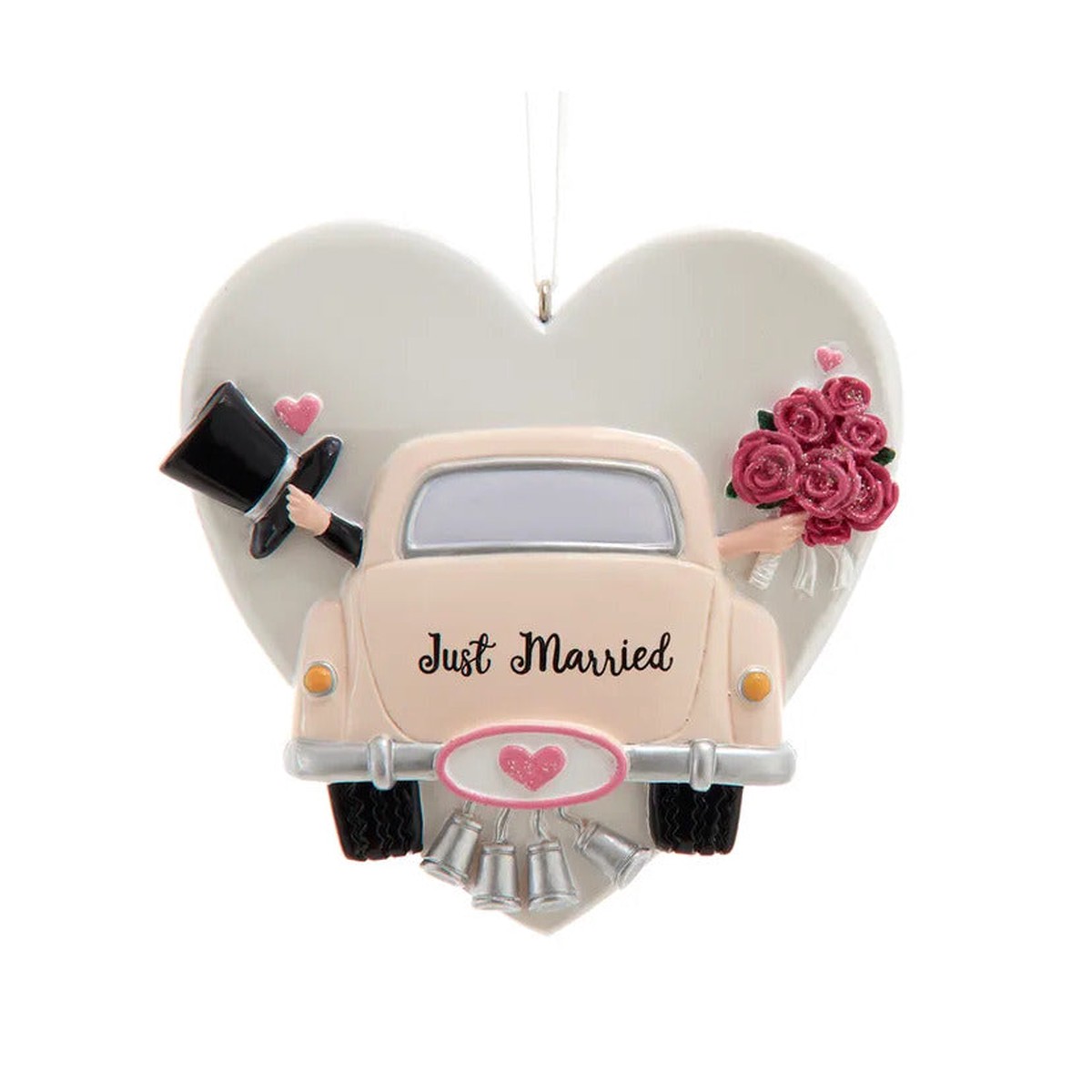 “Just Married” Wedding Car Ornament For Personalization, 3.5″
