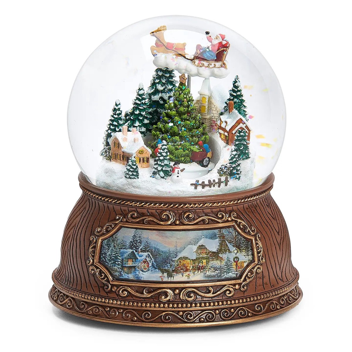 Wind-Up Musical Village Dome w/ Rotating Santa & Tree, 5.7″