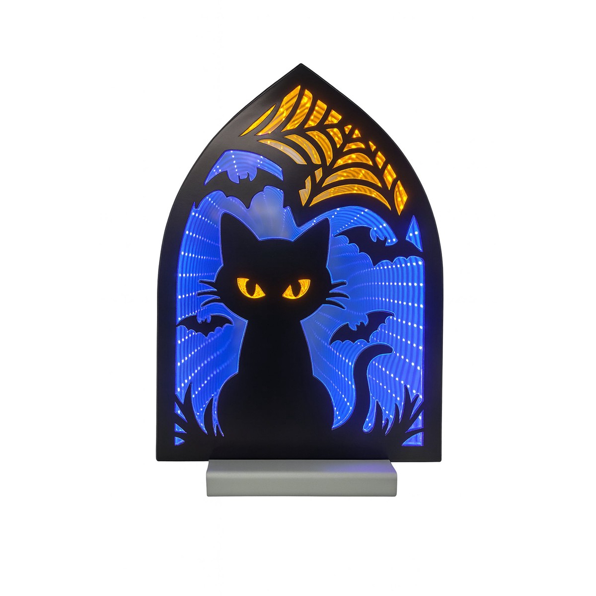 Cat w/Spider Net Infinity Light, Acrylic w/UL Plug, 12″