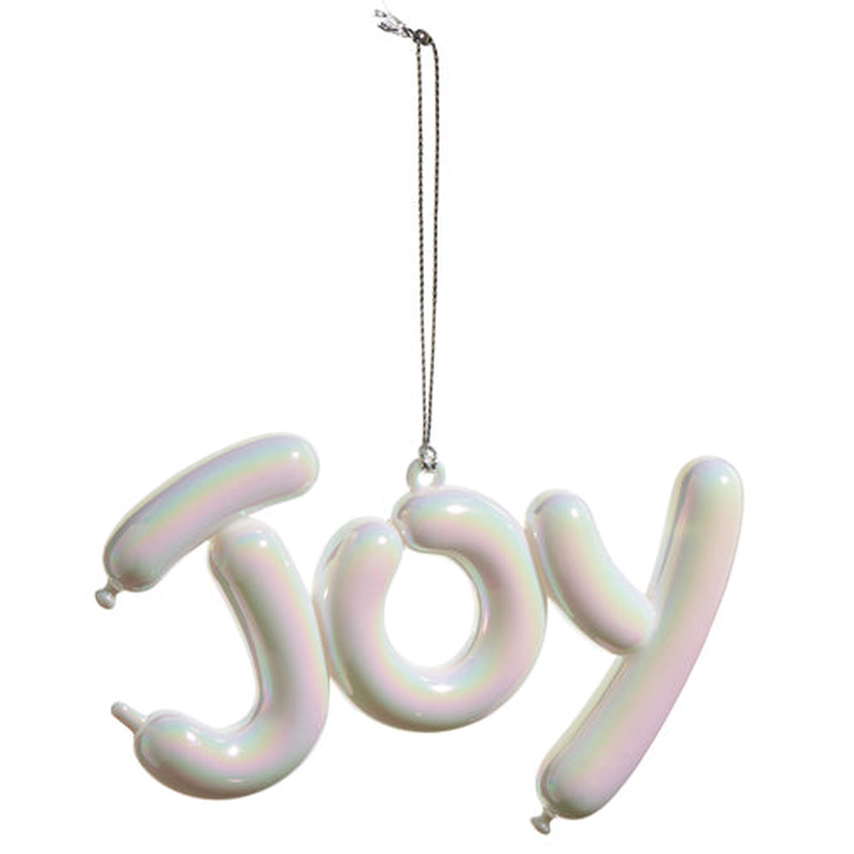 White Iridescent Joy Ornament, 5″