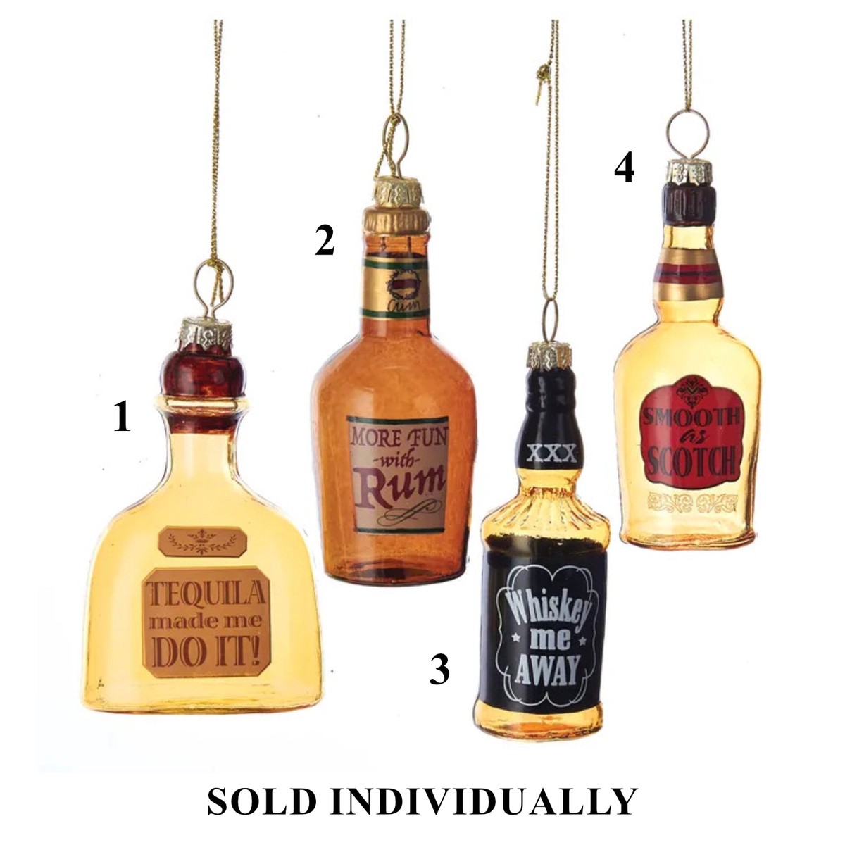 3.5″ Glass Liquor Bottle Ornament (4 styles – Sold individually)