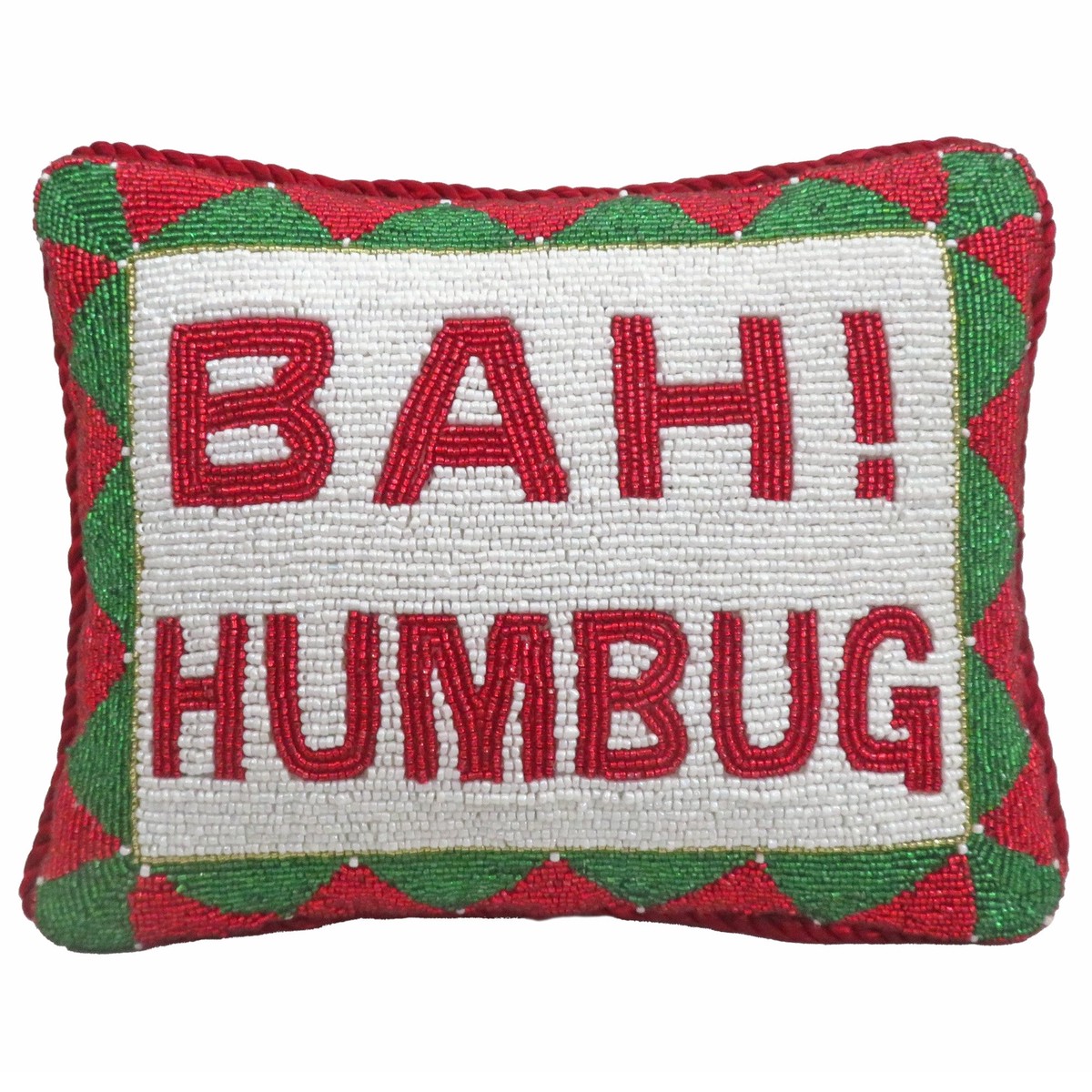“BAH! HUMBUG” Fully Beaded Pillow, 8×10