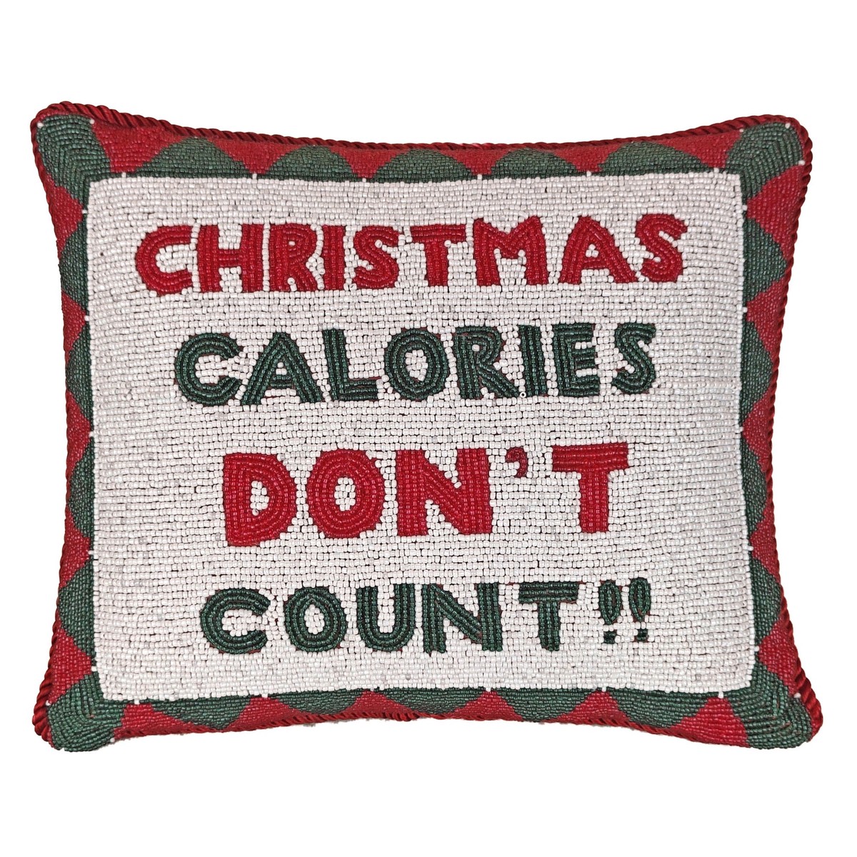 “Christmas Calories Don’t Count” Beaded Pillow, 10×12