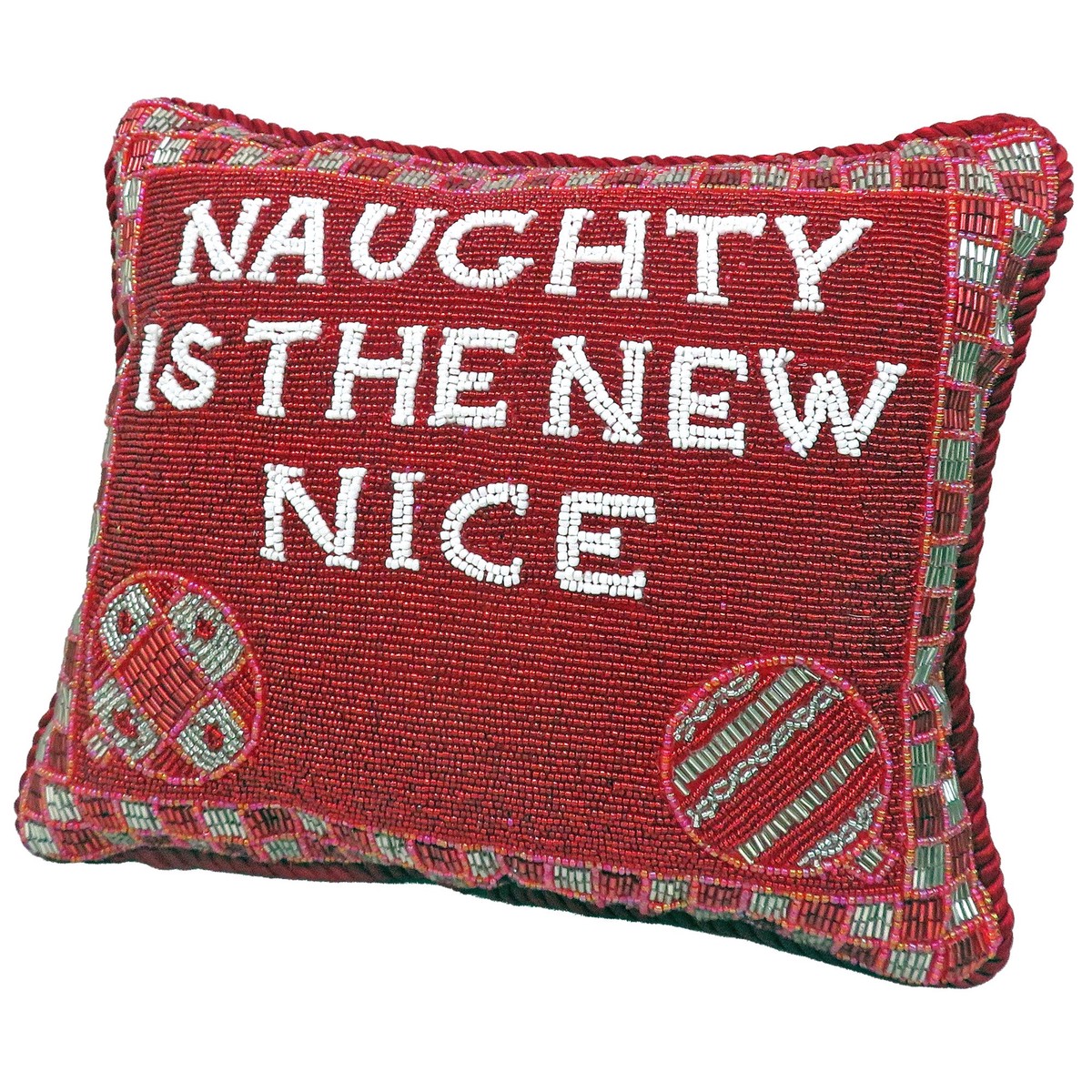 “Naughty is the New Nice” Fully Beaded Pillow, 9×11