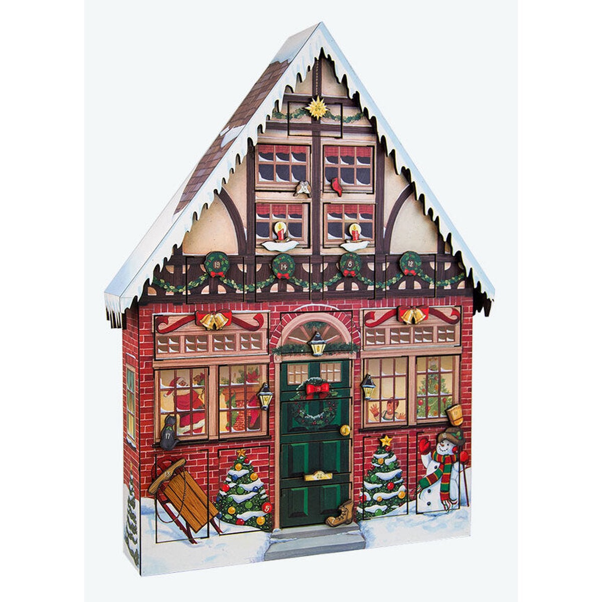 Wooden Christmas House Advent Calendar, 22 x 16″