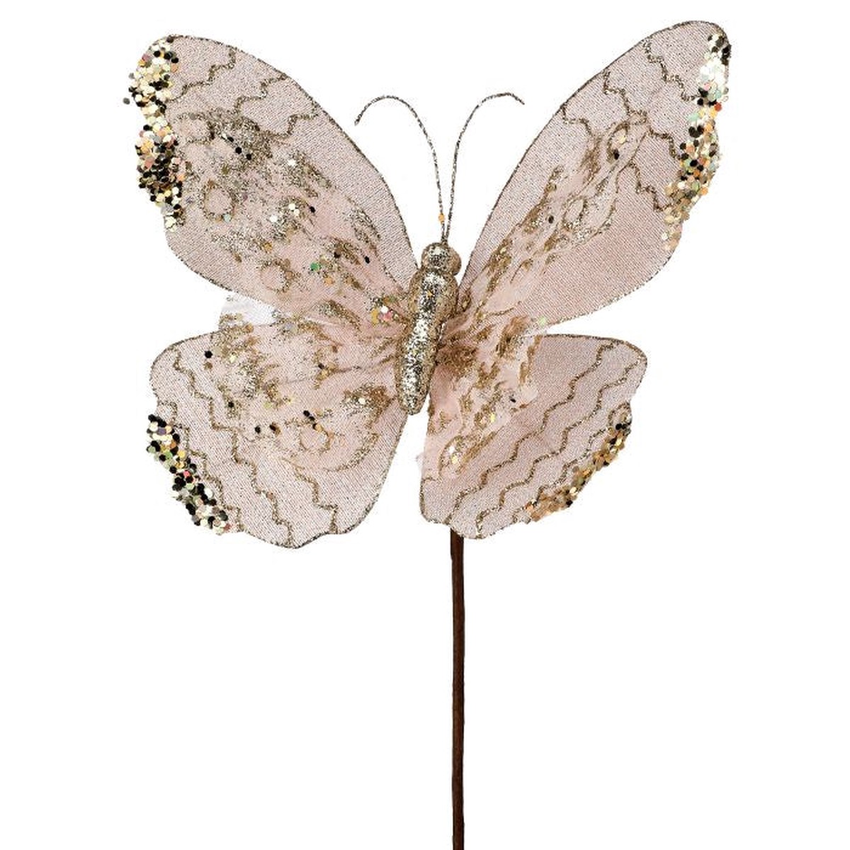 Sheer Organza/Sequin Butterfly Stem, 17″ (Blush)