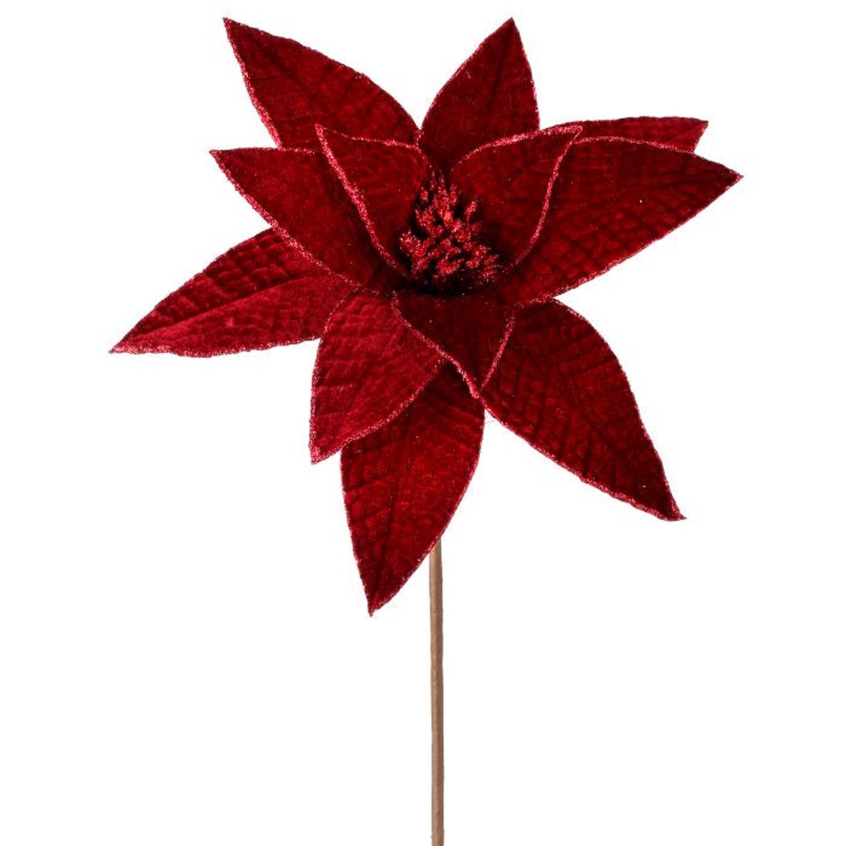 Velvet Glit Edge Jeweled Poinsettia Stem, 24″ (Burgundy)