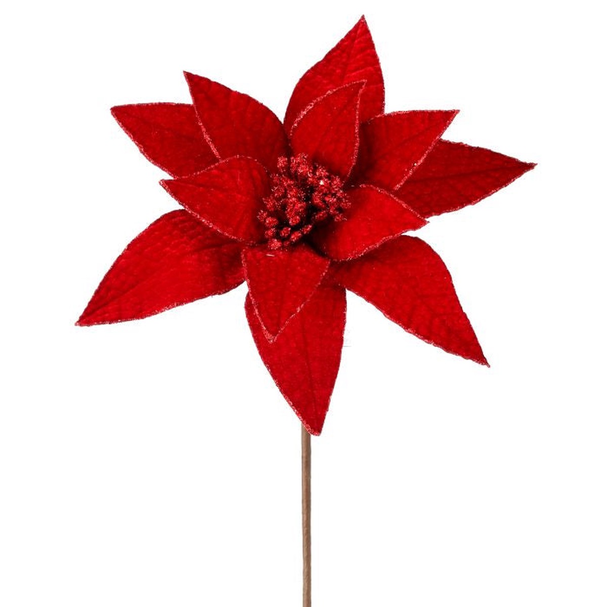 Velvet Glit Edge Jeweled Poinsettia Stem, 24″ (Dark Red)