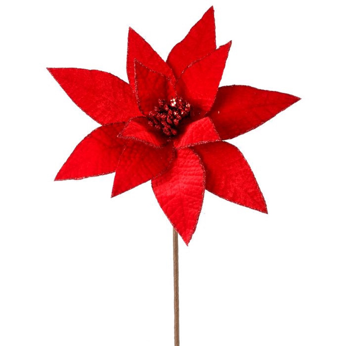 Velvet Glit Edge Jeweled Poinsettia Stem, 24″ (Red)