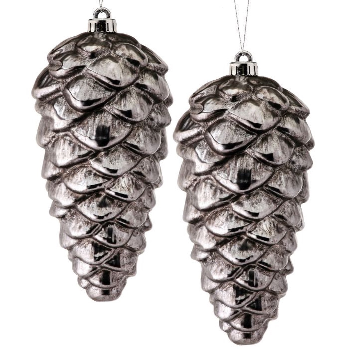 VP Metallic Pine Cone Ornament, 10″ (Set of 2) (Antique Pewter)