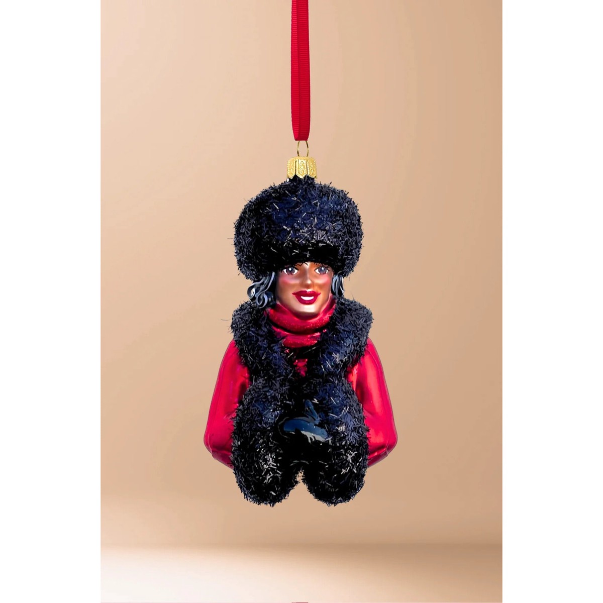 Whitney Glass Christmas Ornament (Brown Skin), 5″