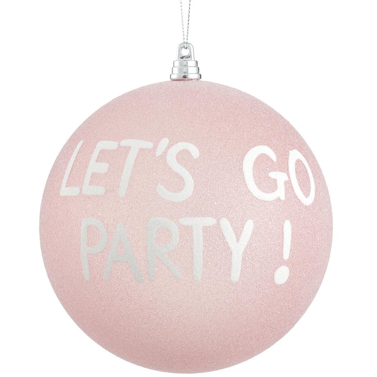 6″ Glittered “Lets Go Party” Ball Ornament (Pink)