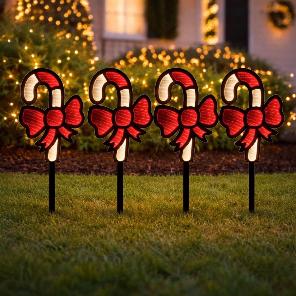 Candy Cane Stake Infinity Light, Acrylic w/UL Plug, 12 x 16″ (Set of 4)