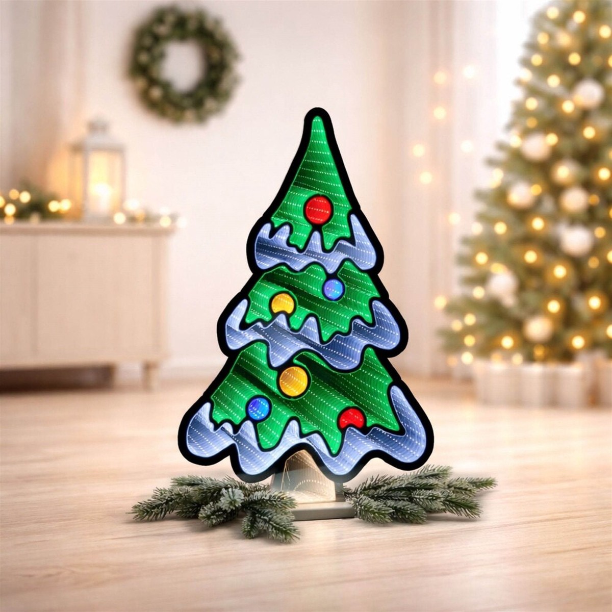 Christmas Tree W/Snow Infinity Light, Acrylic w/UL Plug, 23.5″