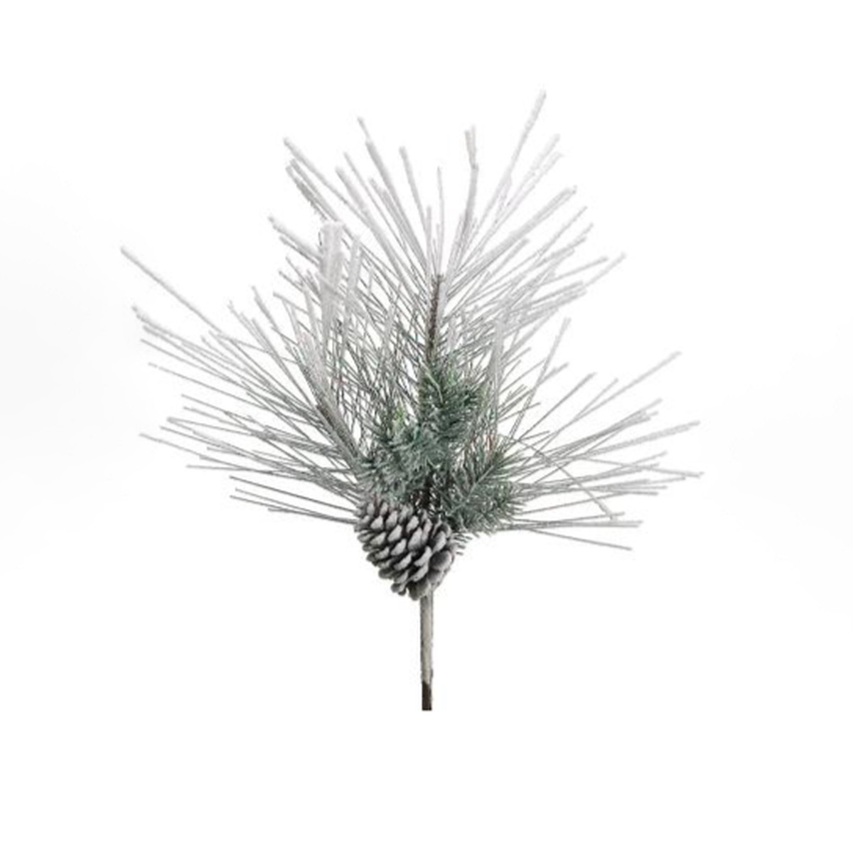 Snow Mixed Pine Spray w/ Cone, Green/Snow, 18″