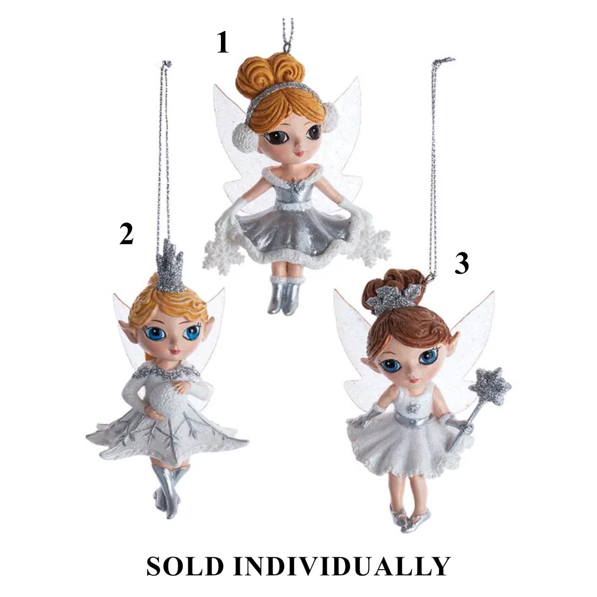 White and Silver Fairy Elves Resin Ornament (3 styles – sold individually)
