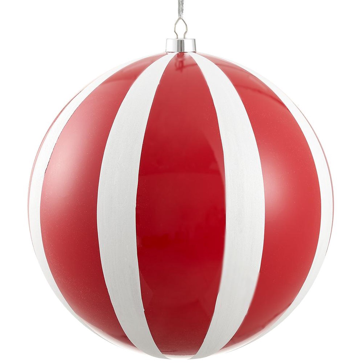 19.5″ Glittered Stripe Plastic Ball Ornament (Red White)