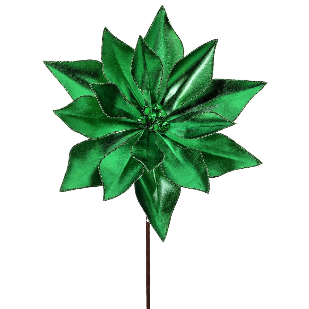 24″ Retro Poinsettia Stem w/Jingle Bells (Green)