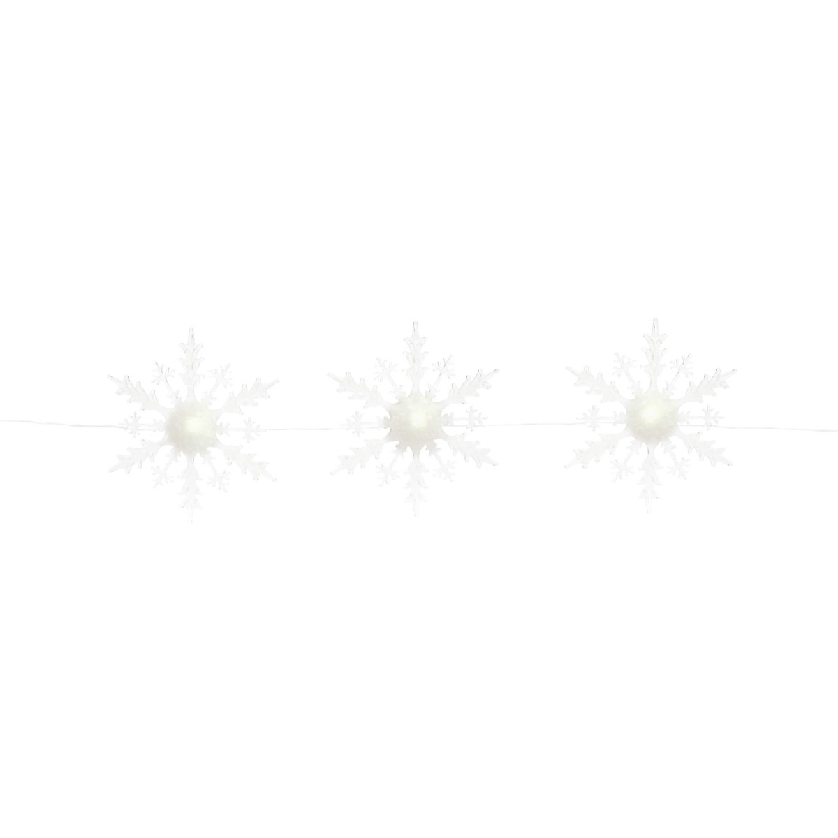 3 Lighted Snowflake Strand 18″Hx5’L Acrylic