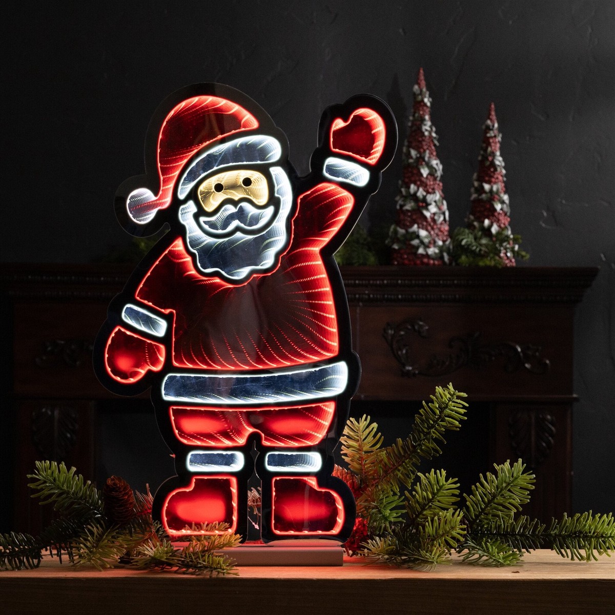 Waving Santa Infinity Light, Acrylic w/UL Plug, 22.5″