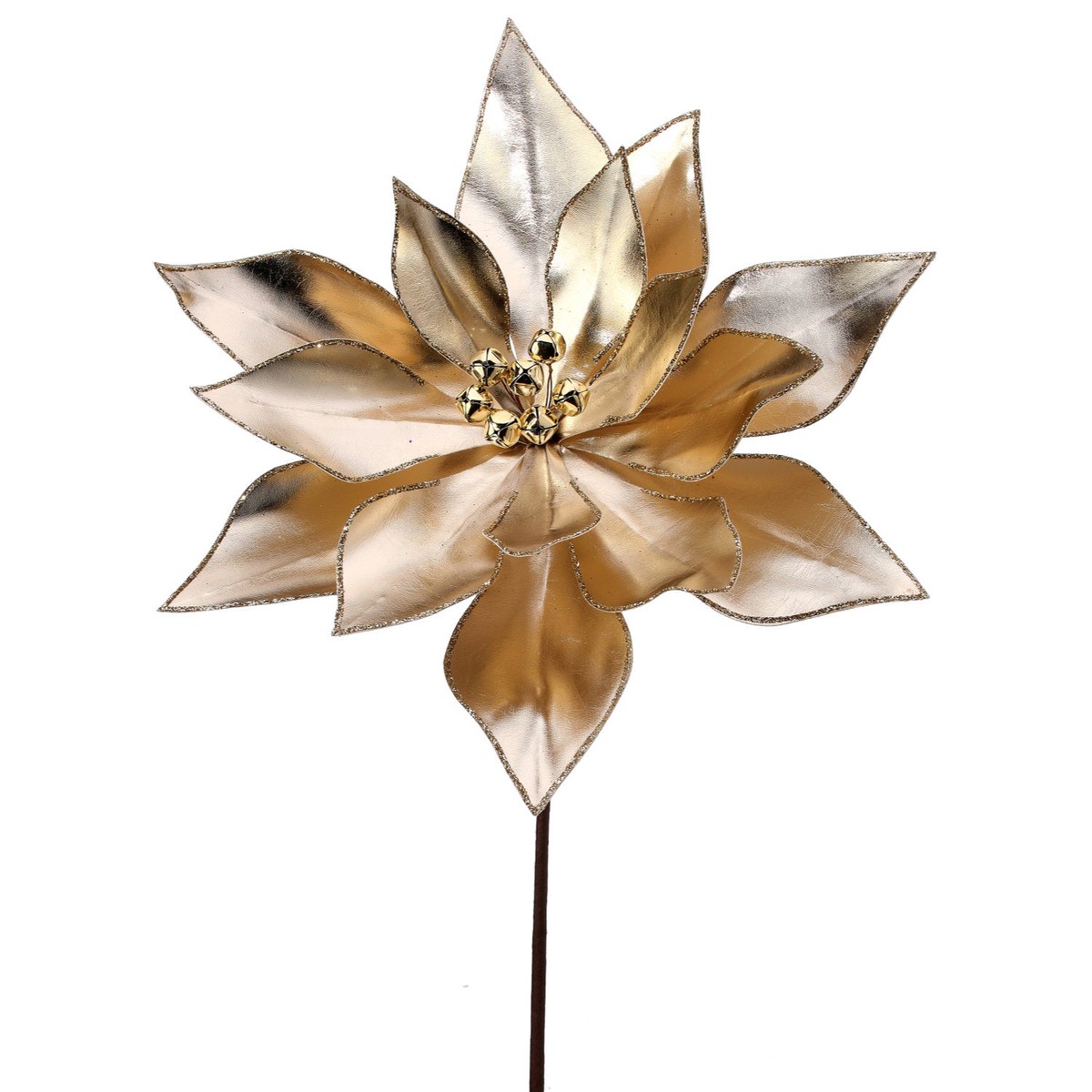 24″ Retro Poinsettia Stem w/Jingle Bells (Champagne)