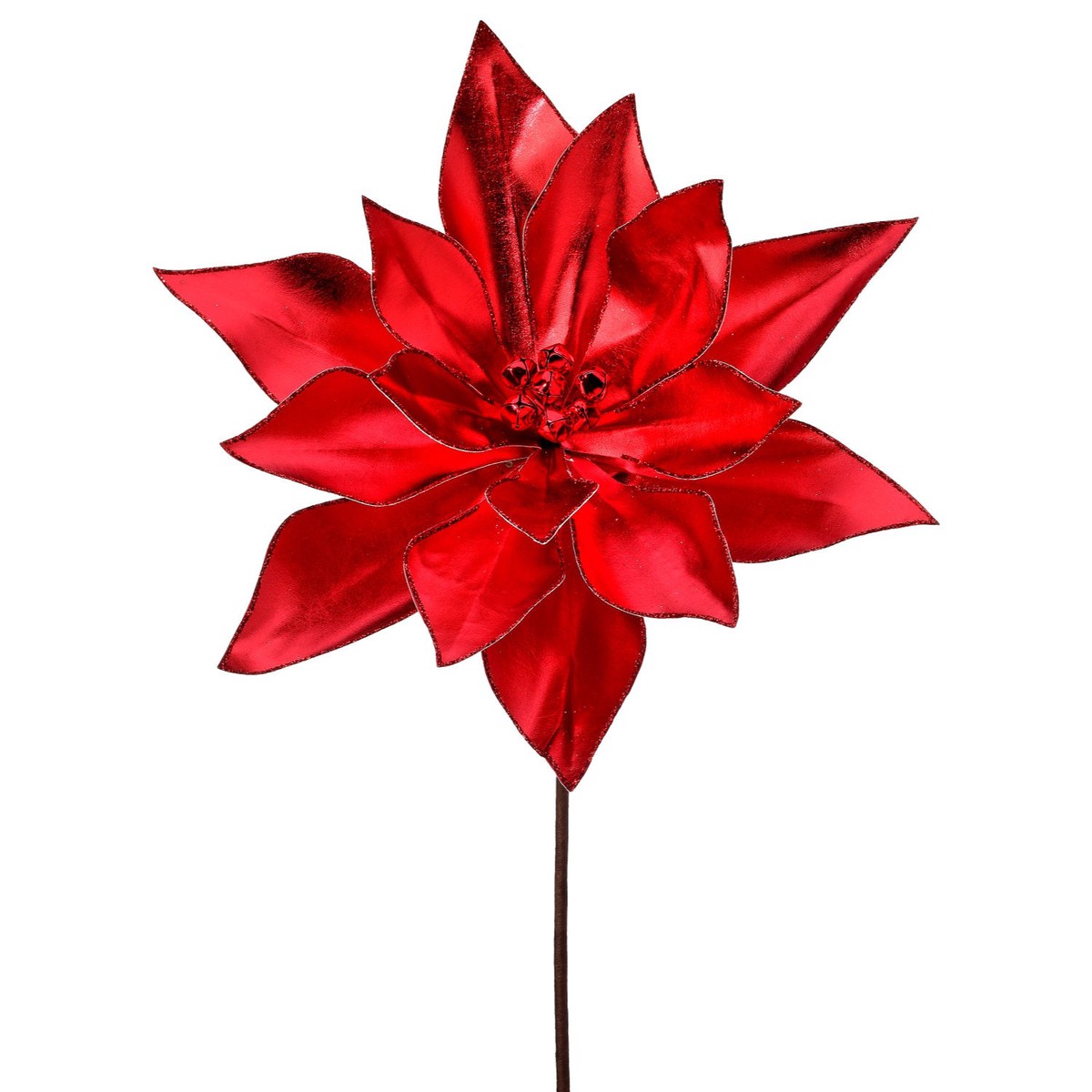 24″ Retro Poinsettia Stem w/Jingle Bells (Red)