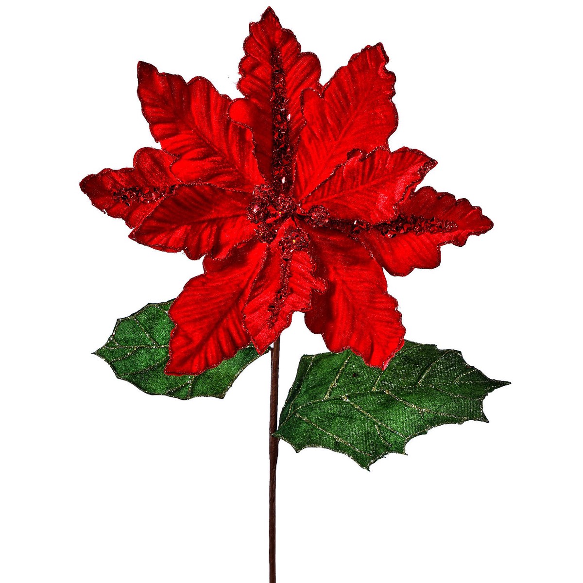 28.5″ Deluxe Red Velvet Poinsettia Stem