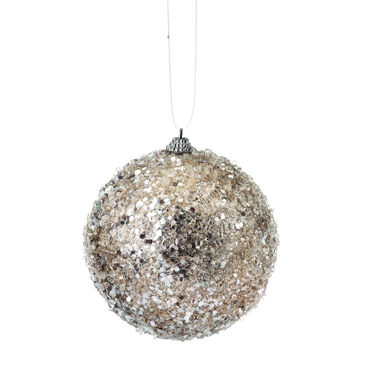 4.5″ Glitter Sequin Iced Ball Ornament (Platinum)
