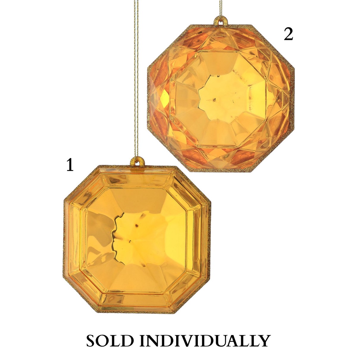 4″ Acrylic Precious Gem Ornament, Gold (2 Styles – Sold individually)