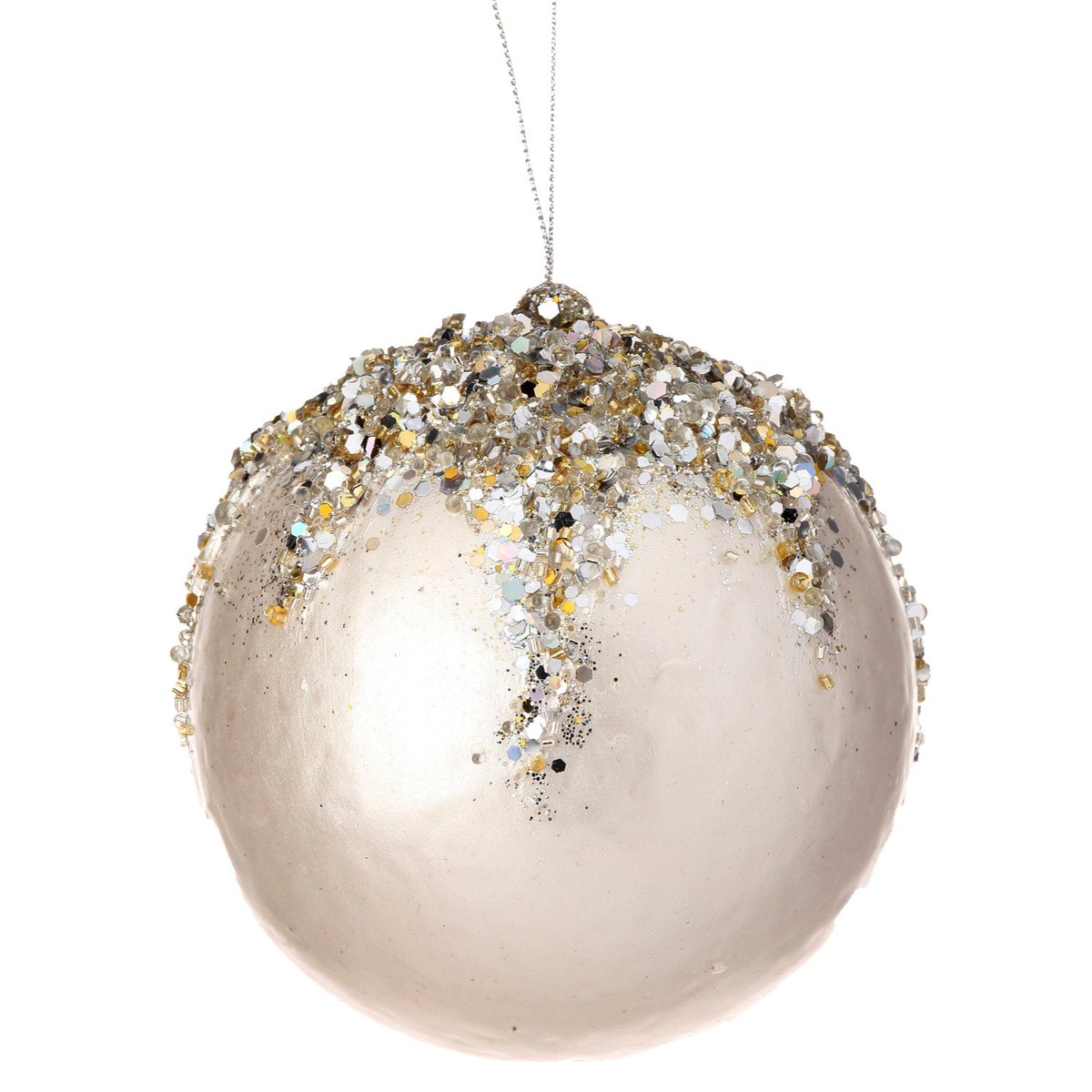 5″ Iced w/Crystal Encrusted Ball Ornament (Ivory Platinum)