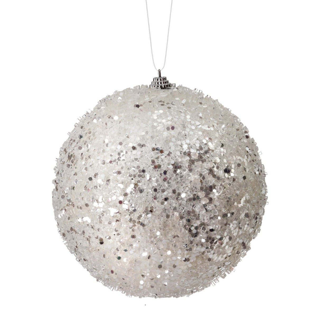 6″ Glitter Sequin Iced Ball Ornament (White)